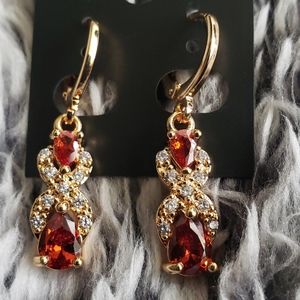 18K Yellow gold-filled red topaz teardrop earrings